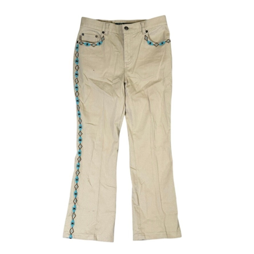 Lauren Ralph Lauren Jeans Co Tan Beaded Southwestern Straight Pants Womens 4P